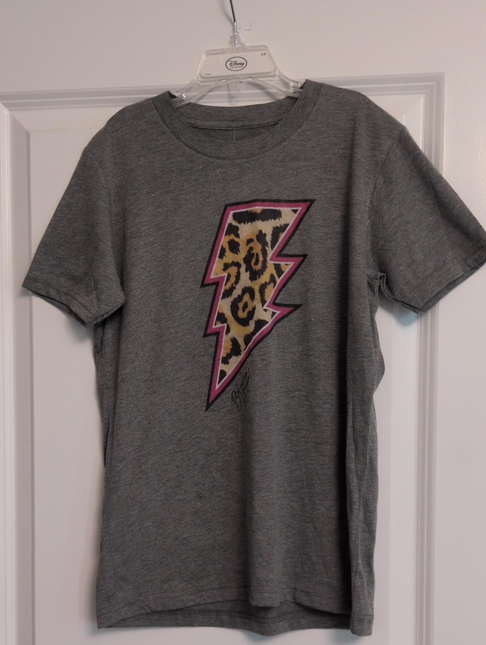 Kids' Gray Graphic Lightning Tee with Leopard Print Accent
